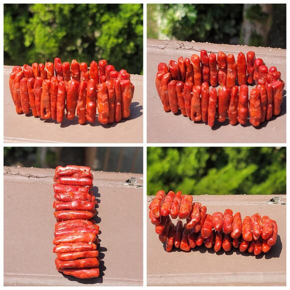 Handmade Jewelry - Vtg Red Coral Stretch Bracelet